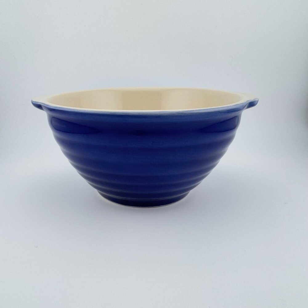 Blue Ceramic Stoneware Mixing Bowl 5.5” Small Ribbed Pottery Dish Farmhouse
